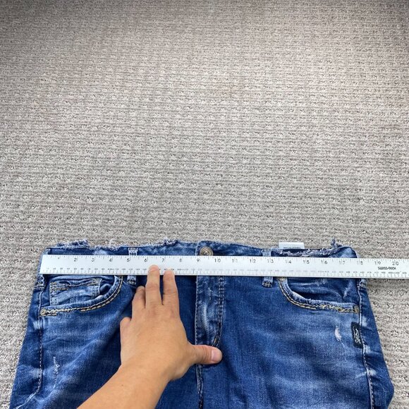 Silver Jeans Women's Cut-off Pants ELYSE Size 34 Slim Blue Denim Jeans Distress - Picture 11 of 14